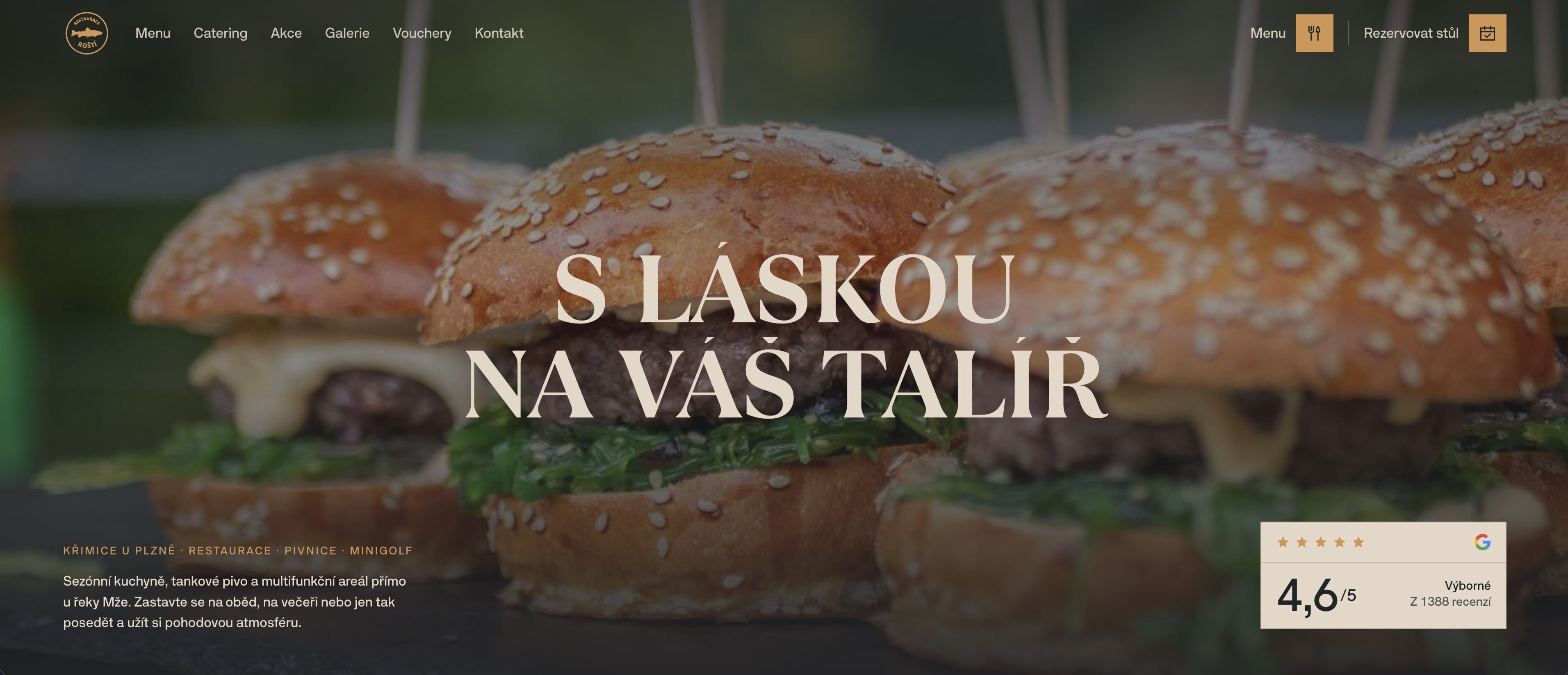 Webové stránky pro Restauraci Roští v Křimicích u Plzně