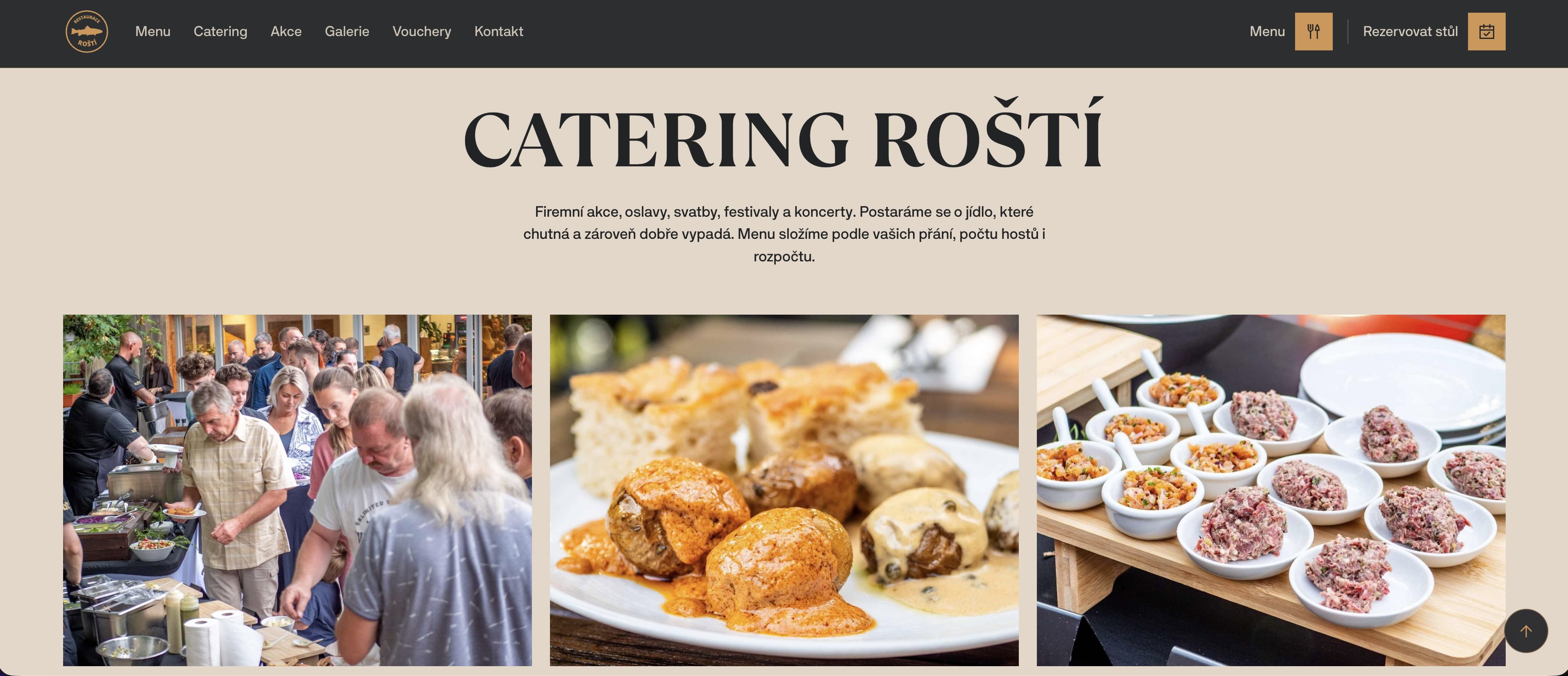 Web s vlastní administrací pro restauraci, hospodu a minigolf Roští