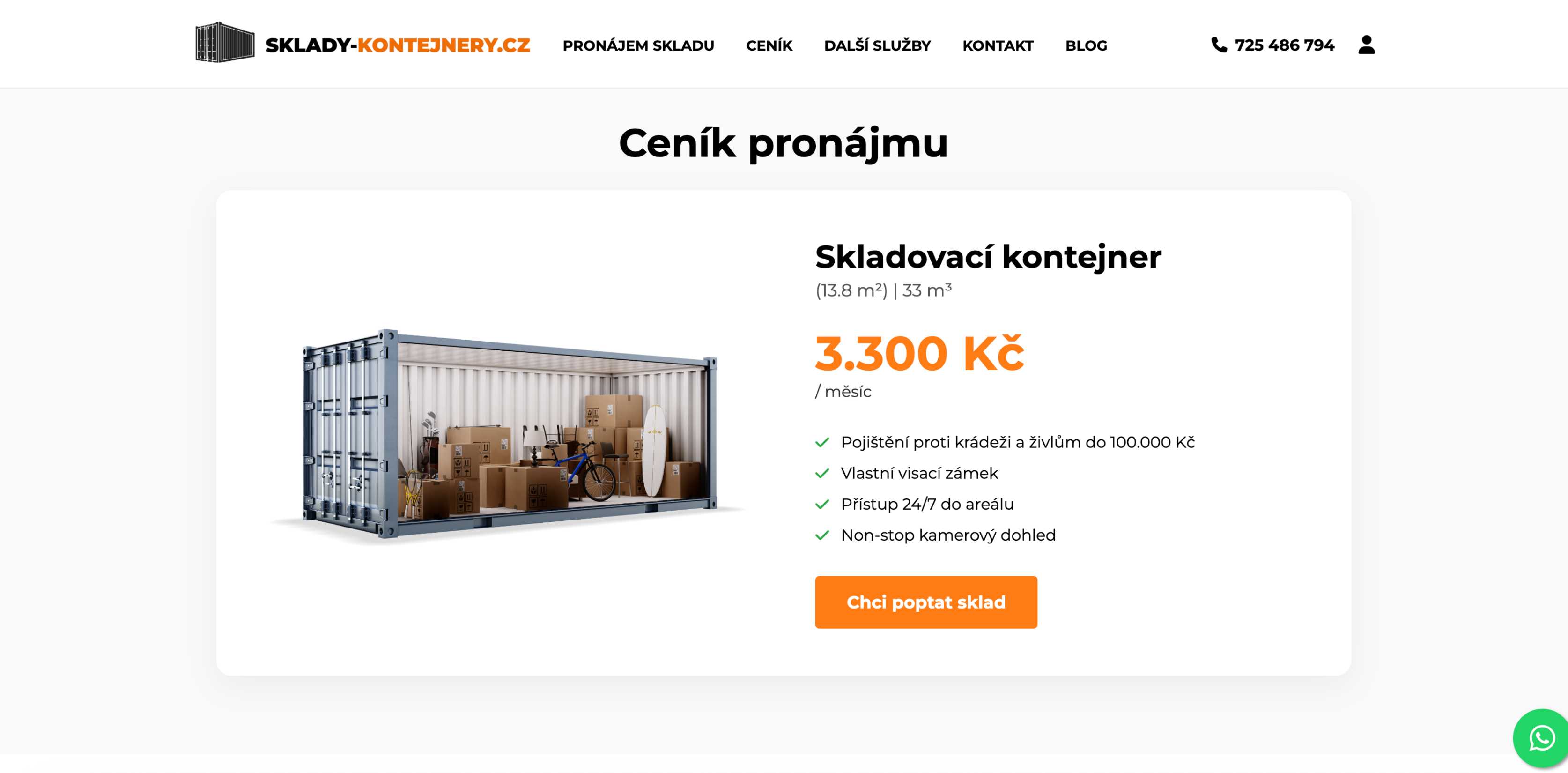 Webové stránky pro Sklady a kontejnery
