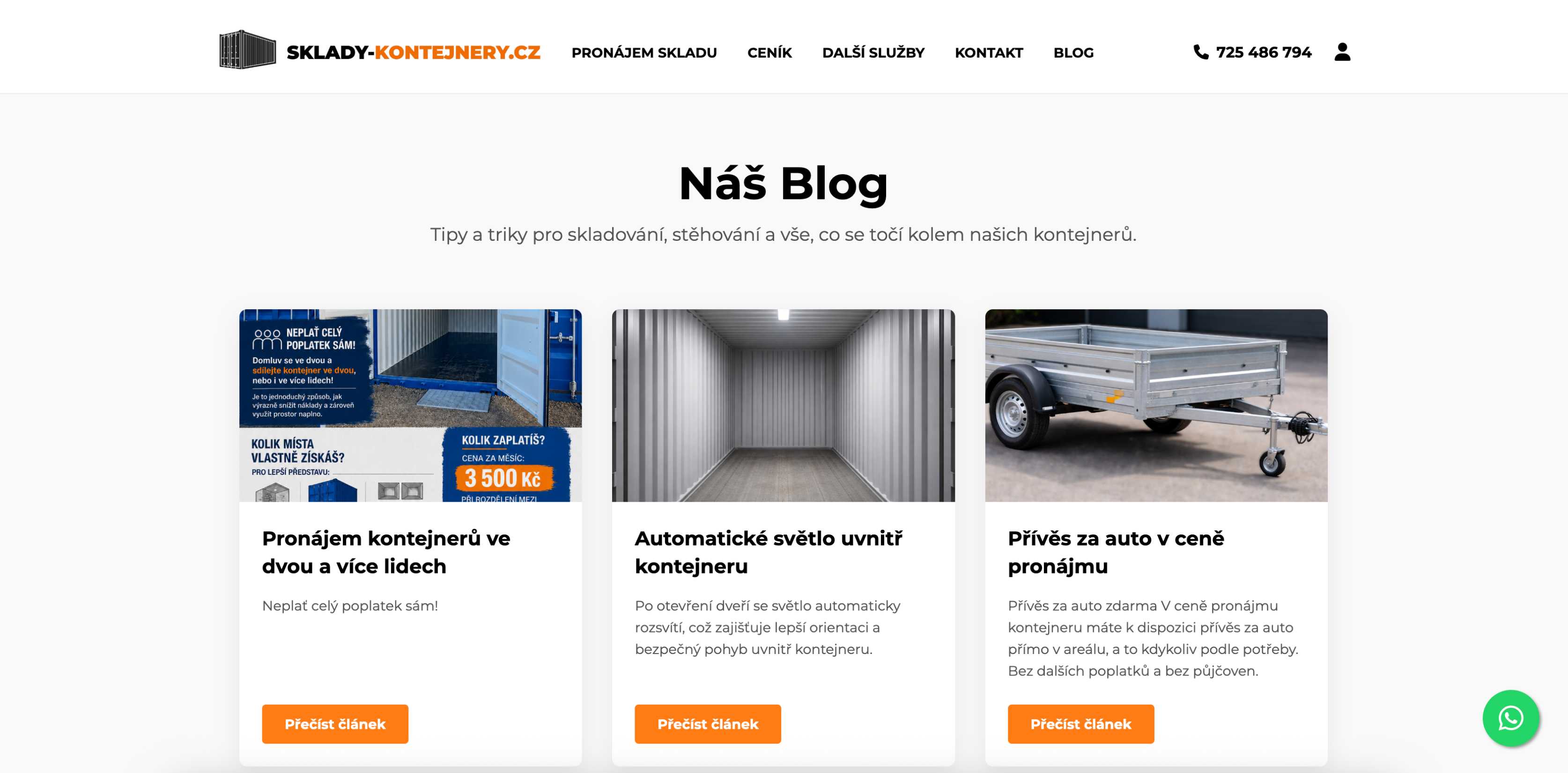 Prezentační web pro pronájem skladů a kontejnerů